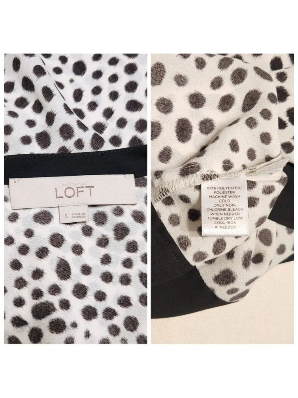 Ann Taylor LOFT White Black Dot Woven Blouse Small